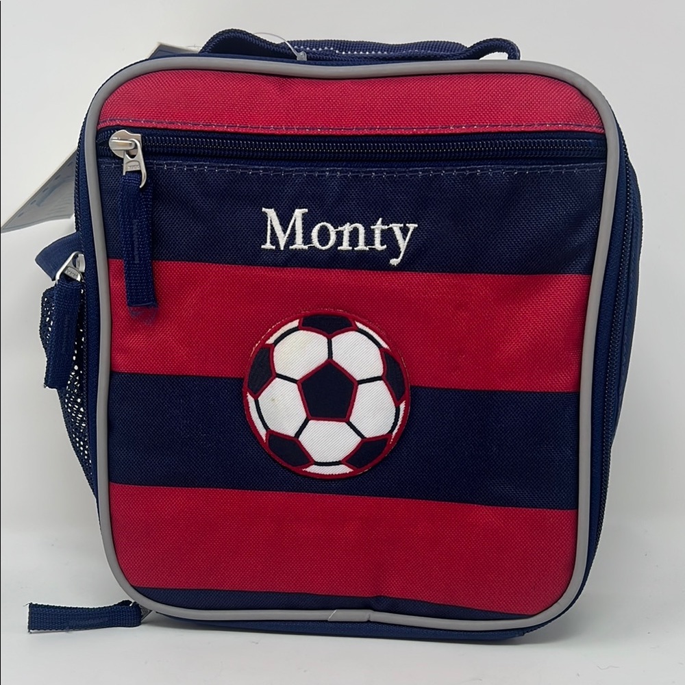 Pottery Barn Kids Red and Blue lunch bag with Sporty Design